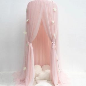 Ciel de lit en tulle rose claire